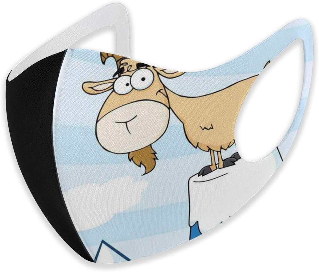 Comfortable Windproof mask,Doodle Cartoon Goat Smiling And Standing On Top Of Mountain Pick Digital Illustration,Printed Facial decorations for Unisex S