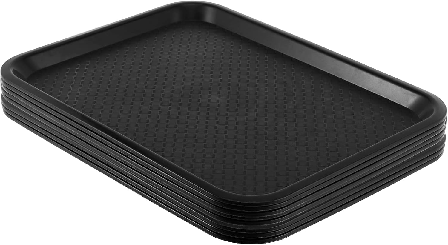 SHEUTSAN 8 Packs 12 x 16 Inches Plastic Fast Food Trays, Non-Slip Rectangular Restaurant Cafeteria Serving Trays, Sturdy Black Storage Trays Food Service Trays, for Household and Business Use