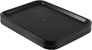 SHEUTSAN 8 Packs 12 x 16 Inches Plastic Fast Food Trays, Non-Slip Rectangular Restaurant Cafeteria Serving Trays, Sturdy Black Storage Trays Food Service Trays, for Household and Business Use