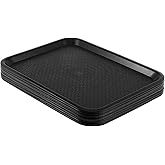 SHEUTSAN 8 Packs 16 x 12 Inches Plastic Fast Food Trays, Non-Slip Rectangular Restaurant Cafeteria Serving Trays, Sturdy Black Storage Food Service, for Household and Business Use