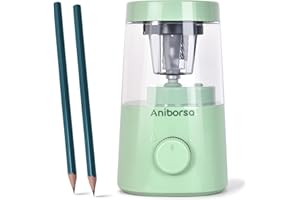 Aniborsa Electric Pencil Sharpener, Helical Blade Automatic Pencil Sharpener, Battery/USB Cord Operated Adjustable Sharpness for 6-8 mm Pencil, Classroom, School, Office, Home, Green