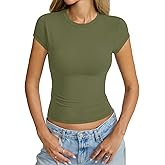 Eachyes Womens Cap Sleeve Tops Crew Neck Short Sleeve Shirts Slim Fit Basic Tees Summer Outfits Clothes 2026
