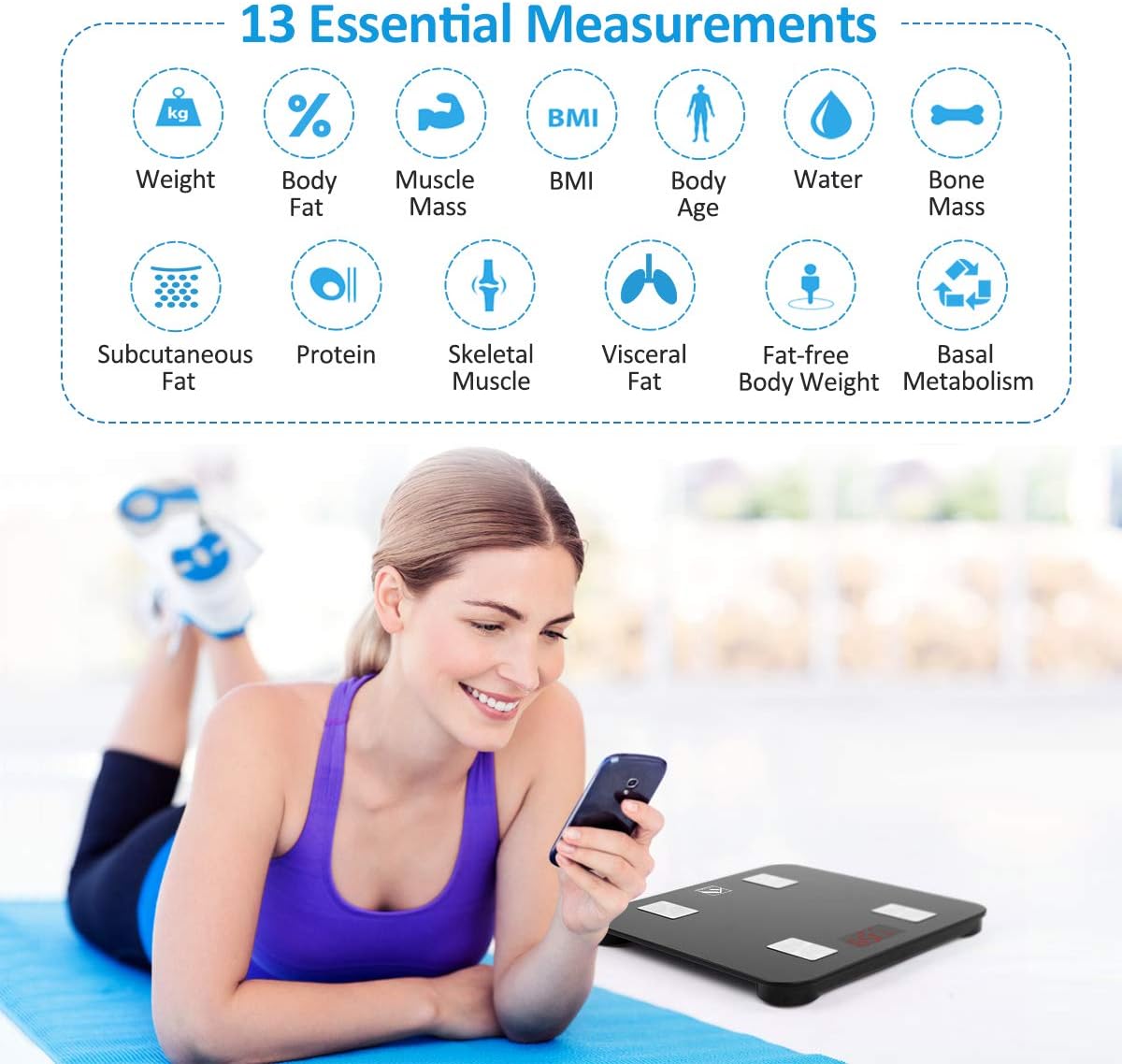 FITINDEX Smart Body Fat Scale, Digital BMI Weight Wireless Scale, Body Composition Monitor with Smartphone App for Body Weight, Body Fat, Muscle Mass, 396lbs - Black: Health & Personal Care