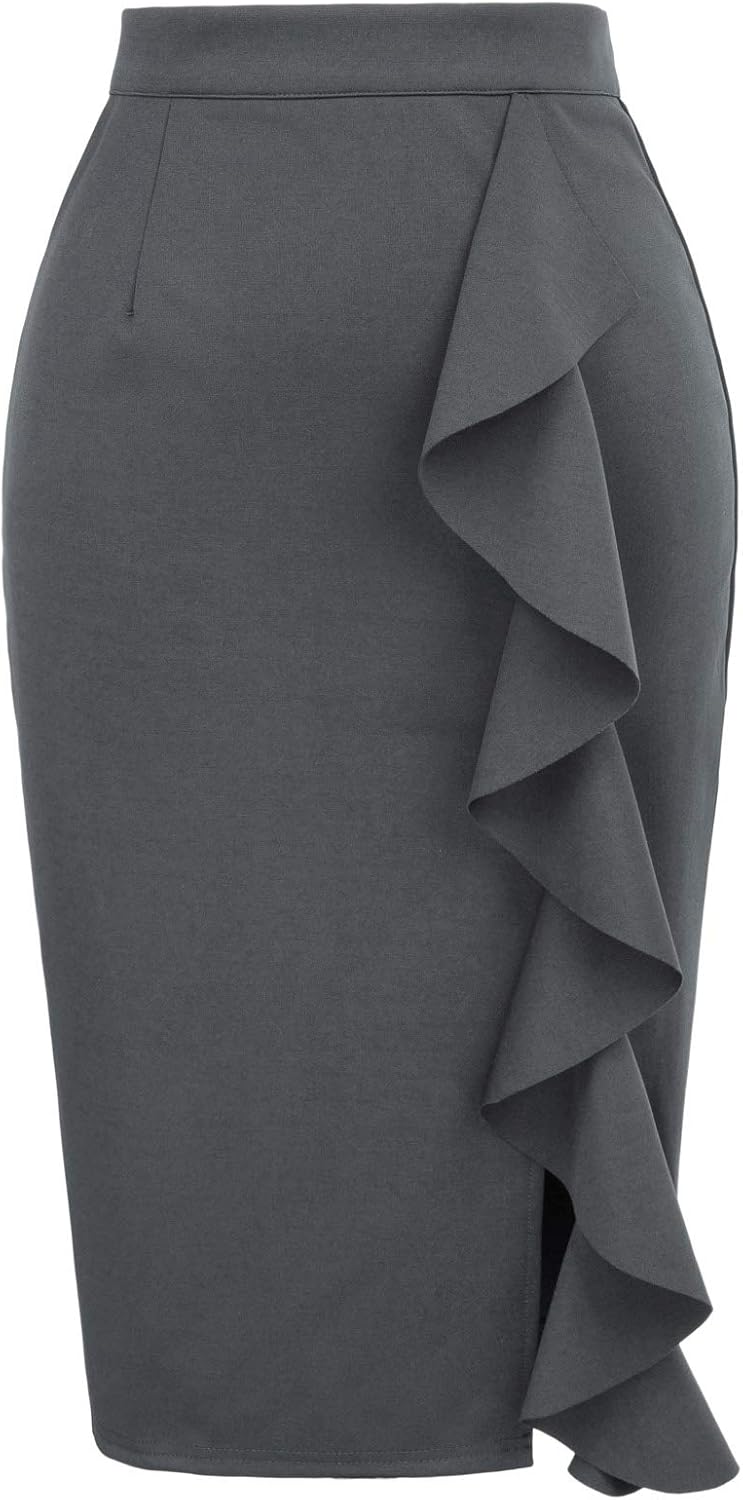 GRACE KARIN Women's Ruffle Bodycon Knee Length Midi Pencil Skirt at  Women’s Clothing store