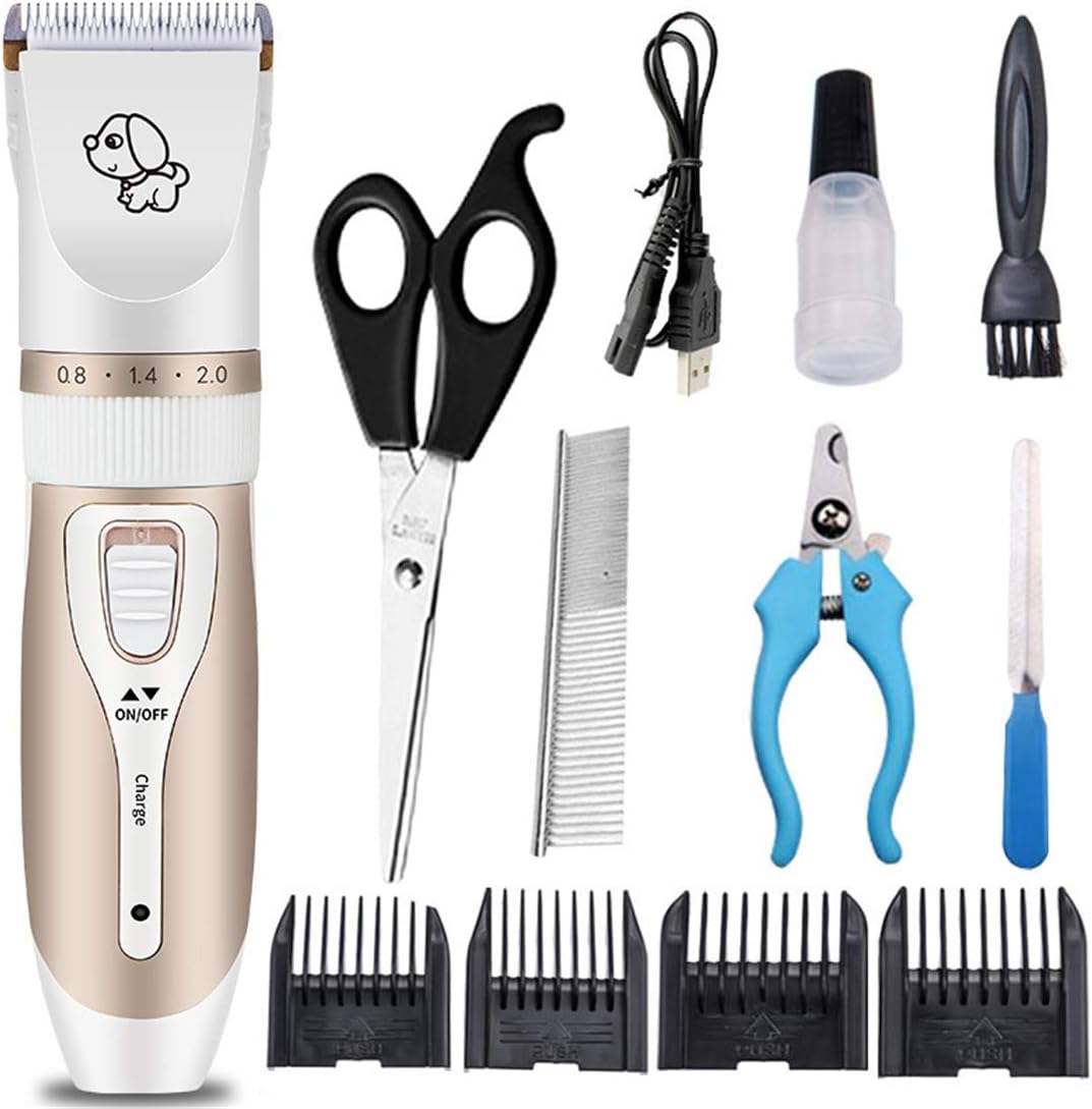 XUEE Pet Clippers, Professional Cordless Low Noise Rechargeable Grooming Trimmer Hair Electric Shaver Kit