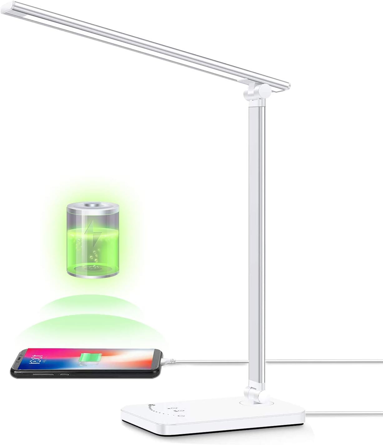LED Desk Lamp - YIIMER Rechargeable Office Desk Lamp with USB Charging Port, Eye-Caring Table Lamp with 5 Color Modes and 5 Brightness Levels, Touch/Timer/Memory Function Light for Reading, Working: Home Improvement