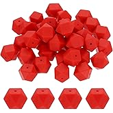 uxcell 50 Pcs Silicone Beads, 17mm Loose Hexagon Rubber Focal Beads Bulk Beads for Keychain Pens Necklace Bracelet Jewelry Making DIY, Red