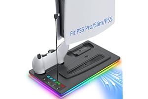 LHFDIAN PS5 Cooling Station, PS5/PS5 Pro Stand Vertical with RGB Light, Dual Controller Charging Station for PS5, Fast PS5 Controller Charger, 3 Levels Cooling Fan for PS5/PS5 Slim Digital/Disc-Black