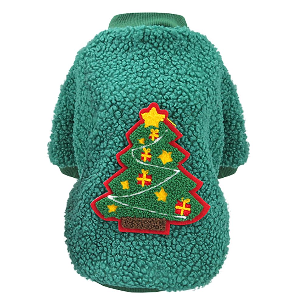 Izefia Dog Sweater Costume Christmas Clothes Gift Fleece Woolen Sweater Winter Warm Pajamas Christmas Father Reindeer Tree Sweater for Small Dog Medium Cat Tree Green L