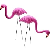GiftExpress Pink Flamingos Yard Decorations - 2 Pack Small 14" Tall Plastic Flamingo Statue w/Metal Stakes - Lawn Ornaments & Garden Decor for Outdoor Parties