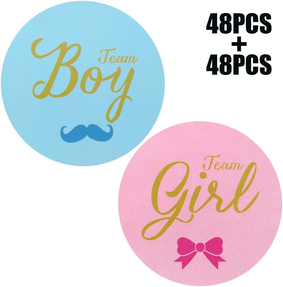 Amazon.com : 96 Pack-2 inch Team Boy and Team Girl Gender Reveal Party Stickers, Gold Baby ...