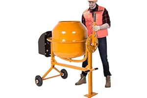 Fenbeli 4.2 Cu Ft Electric Cement Mixer 1/2 Hp Portable Concrete Mixer Machine with Wheel & 120L Freestanding Barrow Machine, Mixing Tools for Stucco Mortar (Yellow, 120L)