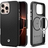 Spigen for iPhone 16 Pro Max Case, Enzo Aramid MagFit [Compatible with Magsafe Accessories] [Military-Grade Protection] - Black Silver
