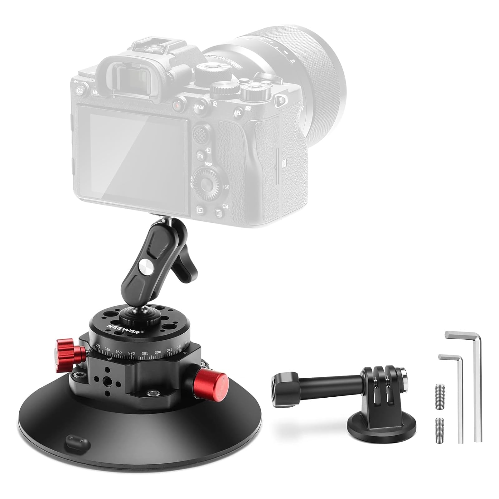 Photo 1 of NEEWER 6"/15.2cm Camera Suction Cup Mount with Ball Head Magic Arm, Metal Suction Cup Mount on Car Windshield Dash for Camera/Action Camera/Phone Holder, with 1/4" & 3/8" Mounting Holes for ARRI