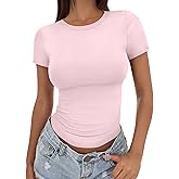 Trendy Queen Womens Basic T Shirts Summer Tops 2026 Crop Short Sleeve Slim Fit Tee Cute Gym Workout Clothes