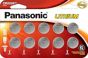 Panasonic CR2025 3.0 Volt Long Lasting Lithium Coin Cell Batteries in Child Resistant, Standards Based Packaging, 10 Pack