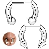 BodyAce 16G Push in Nose Rings Hoops 316L Surgical Steel Septum Ring for Men Women Horseshoe Septum Hoop Spike Earrings Cartilage Piercing Jewelry
