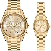 Michael Kors Lexington Three-Hand Gold-Tone Stainless Steel Bracelet Watch Gift Set (Model: MK4950SET)