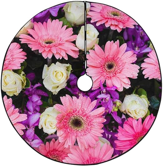 Amazon Com Interestprint Christmas Tree Skirt Pink Daisy Flowers 47 Inches Circular Mat For Christmas Holiday Party Xmas Decorations Home Kitchen