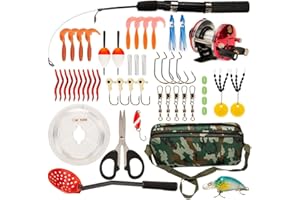 FENTERXY 52pcs Ice Fishing Gear Set Ice Fishing Rod and Reel Combo with Ice Fishing Scoop Ice Fishing Hook Fishing Lures aF