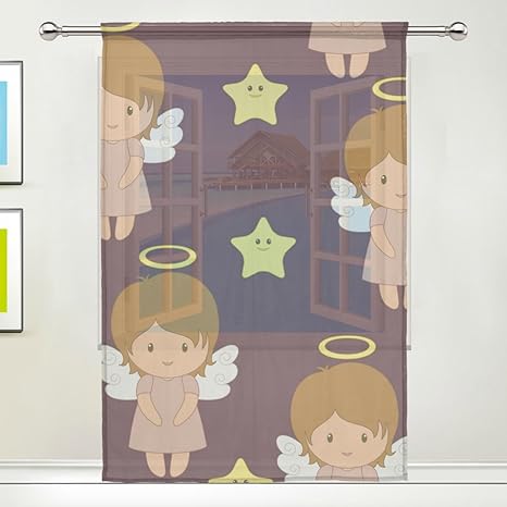 Amazon マキク Makiku シェードカーテン 遮光 ミラーレースカーテン おしゃれ レースカーテン 断熱 遮熱 出窓 小窓 Uvカット 薄い 目隠し かわいい 天使 星柄 幅140cm 丈213cm 1枚 レースカーテン オンライン通販