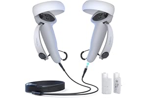 Aubika Rechargeable Controller Grips Cover for Meta/Oculus Quest 2, with Charge Cable and Battery(1000mAh X2), Adjustable for Different-Sized Hands - White