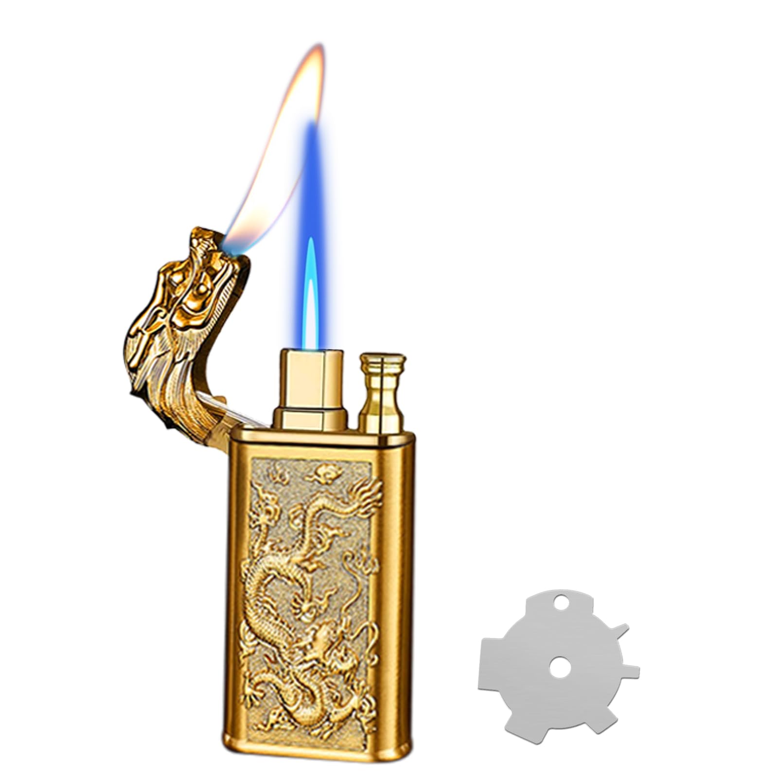 Photo 1 of Torch Lighter, Relief Dragon Design Magic Dual Flame Lighter with Adjusting Flame Tool, Creative Windproof Lighter, Cool Jet Flame Butane Lighter, Refillable Butane Lighter for Outdoor Indoor