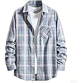 NUOREEL Men's Regular Fit Long Sleeve Plaid Flannel Shirt, Button Down Shirts Casual Shirts