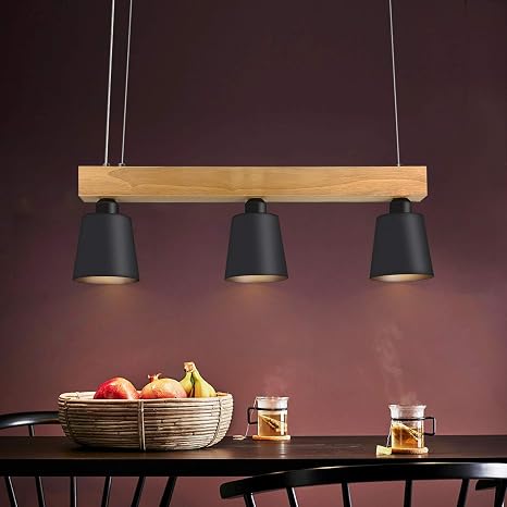 Lampada A Sospensione A Led Tavolo Da Pranzo In Legno 3 Fiamme Lampada Da Tavolo Da Pranzo Regolabile In Altezza Bianco Caldo Per Sala Da Pranzo Soggiorno Ufficio Ristorante Nero Illuminante Incl