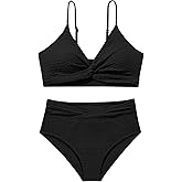 Girls Swimsuit Solid Bathing Suit 2 Piece Twist Cross Adjustable Straps Soft Lining Bikini for Teen Girls with Chest Pad
