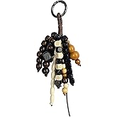 YUNCN Bohemian Handmade Mixed Wooden Beaded Keychain with Wooden Gourd Accent, Artisan-Crafted Natural Retro Purse Charm, Unique Decoration for Handbag