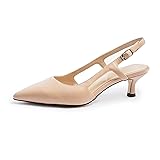 Cusolemore Slingback Kitten Heels for Women, Nude
