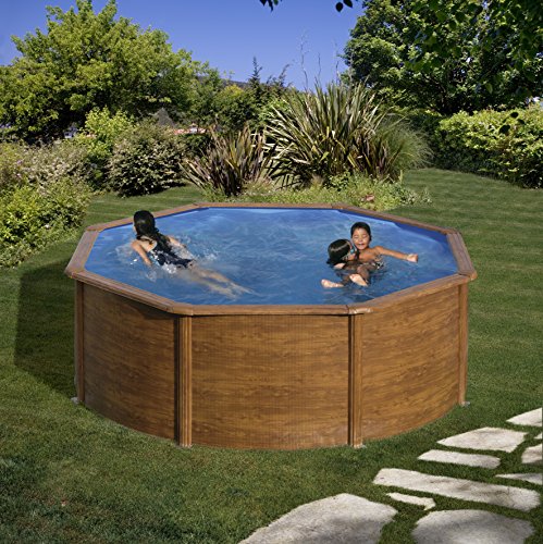 Gre Pool KIT350W Pacific - Aufstellpool aus Stahl, rund, mit Holzoptik. Abnehmbare Gartenpool. 350 x 120 cm