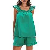 Kiluex Ruffle Pajama Set for Women Floral 2 Piece Lounge Set Cami Top and Shorts Summer Pj Sleepwear