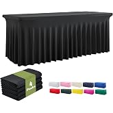 leegleri 4 Pack Black Spandex Table Cloths for 6 Foot Rectangle Tables, Wrinkle Free Stretch Fitted Tablecloths 6ft, Black Banquet Tablecloth with Skirt for Parties Weddings Birthday