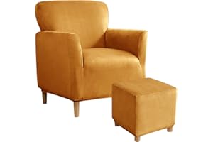 UNBBRRL Slipcover Set, Velvet Chair and Ottoman Cover, Banquet Armchair Covers for Living Room (Gold, Chair + M Sq Ottm)