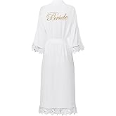 Women's Lace Trim Long Satin Kimono Bridal Robes for Bride and Bridesmaid - Wedding Gifts