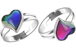Acchen Mood Ring Heart Shaped Changing Color Emotion Feeling Finger Ring 2 Pcs with Box