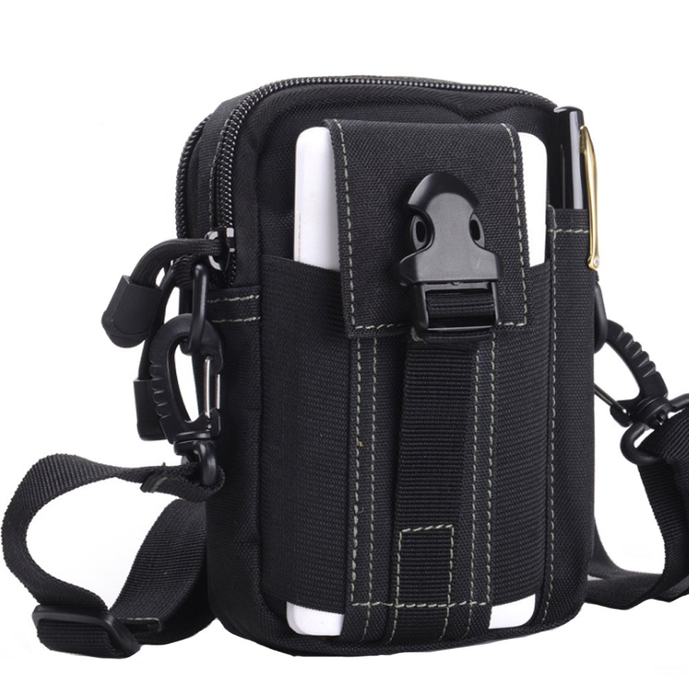 FiveloveTwo Small Hiking Waistpacks Multi-Purpose Poly Tool Holder EDC Pouch Waist Bag Military Nylon Utility Tactical Molle Pack Camping Pouch Black