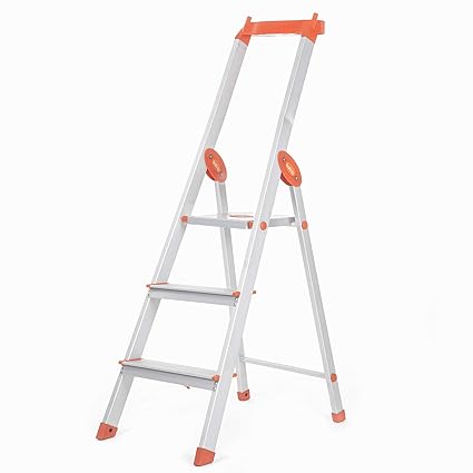 Bathla Elevate 3-Step Foldable Aluminium Ladder with Tool Tray (Orange)