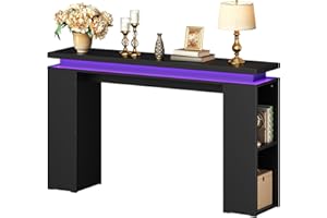 HOOBRO 47.2" Console Table with LED Lights, Norrow Entryway Table with Floating Tabletop, Behind Couch Sofa Table for Hallway