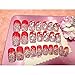 Dongcrystal 24Pcs 3D Bling Nail Art Jewelry Glitter Rhinestone Decor Nail Tips Red Fake Nails