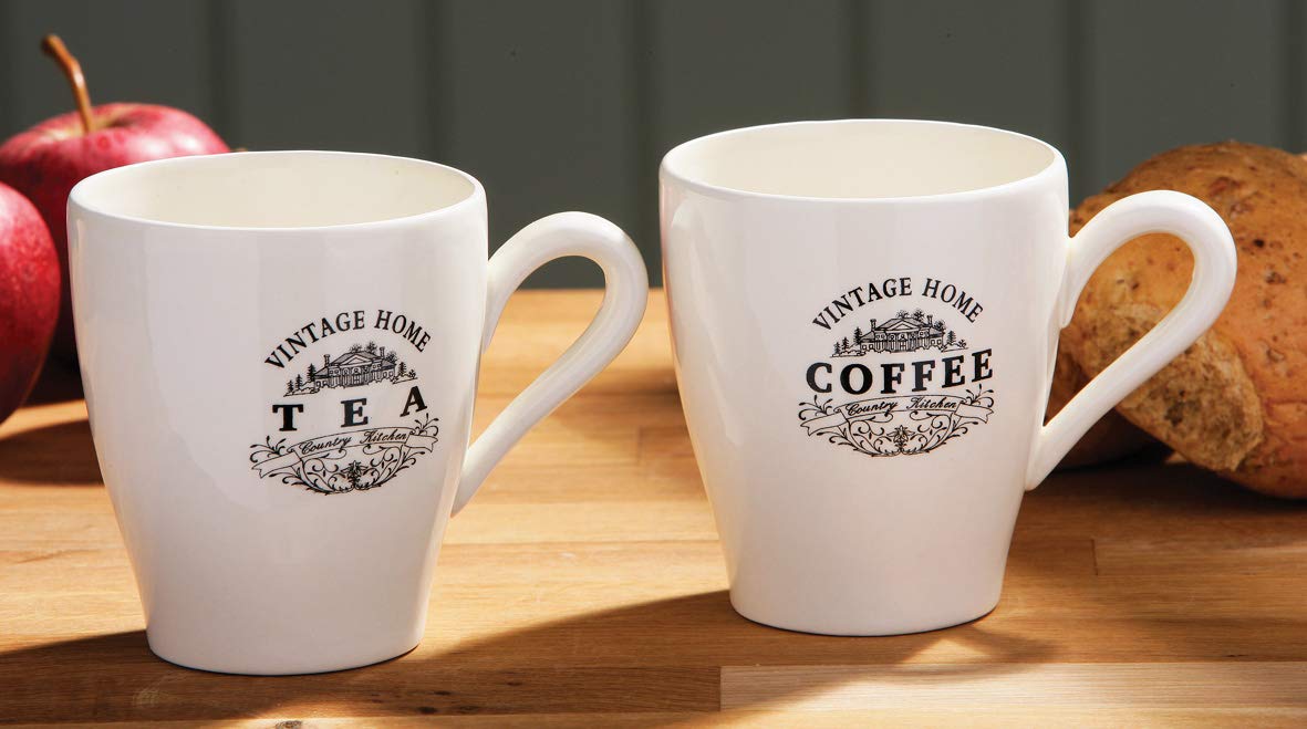 Premier Housewares Vintage Home Tea Mug/Coffee Mug/Vintage Style/Coffee Mugs/Hot Drinks/Mugs Set of 4W10 x D6 x H10cm/ Ideal for Drinking Hot Beverages And Drinks
