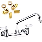 Favorpo Wall Mount Faucet 8 Inch Center Commercial Kitchen Faucet, 12 Inches Swivel Spout Wall Mounted Restaurant Sink Faucets 2 Handle Commercial Faucets for Laundry Utility(Polished,12")