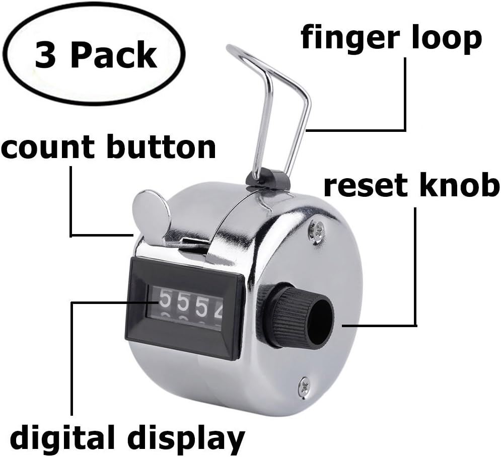 CNYMANY 3 Pcs Hand Tally Counters, 4-Digit Lap Trackers Manual Clickers Metal Mechanical Count to 9999 for Sport Coach Casino - Silver - Image 4