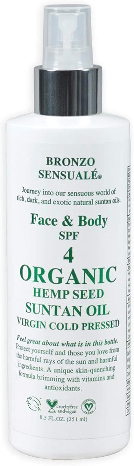 Bronzo Sensualé SPF 4 Sunscreen Organic Deep Tanning Hemp Seed Oil 8.5 Oz.