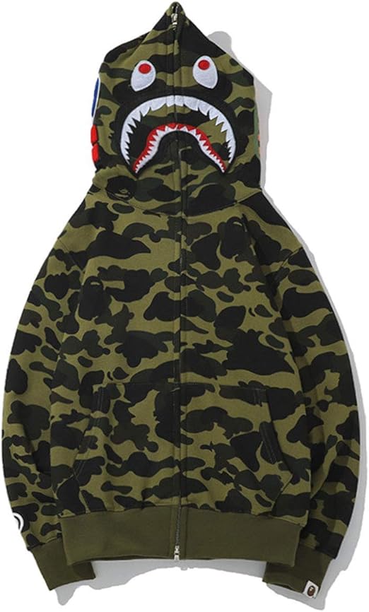 Bape Hoodie Men's Hoodie Shark Head Classic Hoodie Men and Women Cardigan Sweater Jacket,Green 