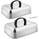 HaSteeL Cheese Melting Dome Set of 2, Stainless Steel Rectangular 9x7 Inch Basting Steaming Cover, Heavy Duty Metal Grill Dome for Flat Top Teppanyaki Barbecue Cooking Indoor/Outdoor, Dishwasher Safe