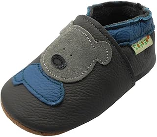 SAYOYO Weicher Leder Lauflernschuhe Krabbelschuhe Babyhausschuhe Kleinkind Lederschuhe Jungen und Mädchen, 23/24 (18-24) XL Monate, Grau