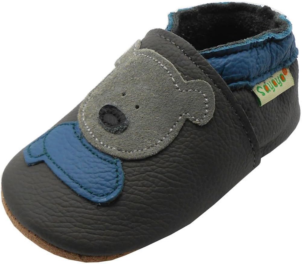 SAYOYO Weicher Leder Lauflernschuhe Krabbelschuhe Babyhausschuhe Kleinkind Lederschuhe Jungen und Mädchen, 23/24 (18-24) XL Monate, Grau